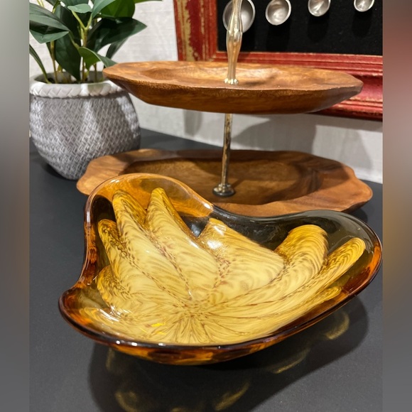 💛 Murano Style – Amber & Cream Art Glass Bowl - Picture 4 of 9